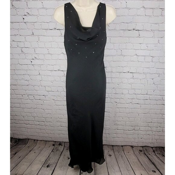 Celavie Collection Black Chiffon Rhinestone Maxi Dress USA Made Size Small S - Picture 1 of 14